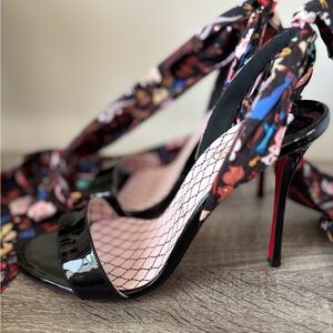 Christian Louboutin Black Patent Heels with Pinup Girl Straps